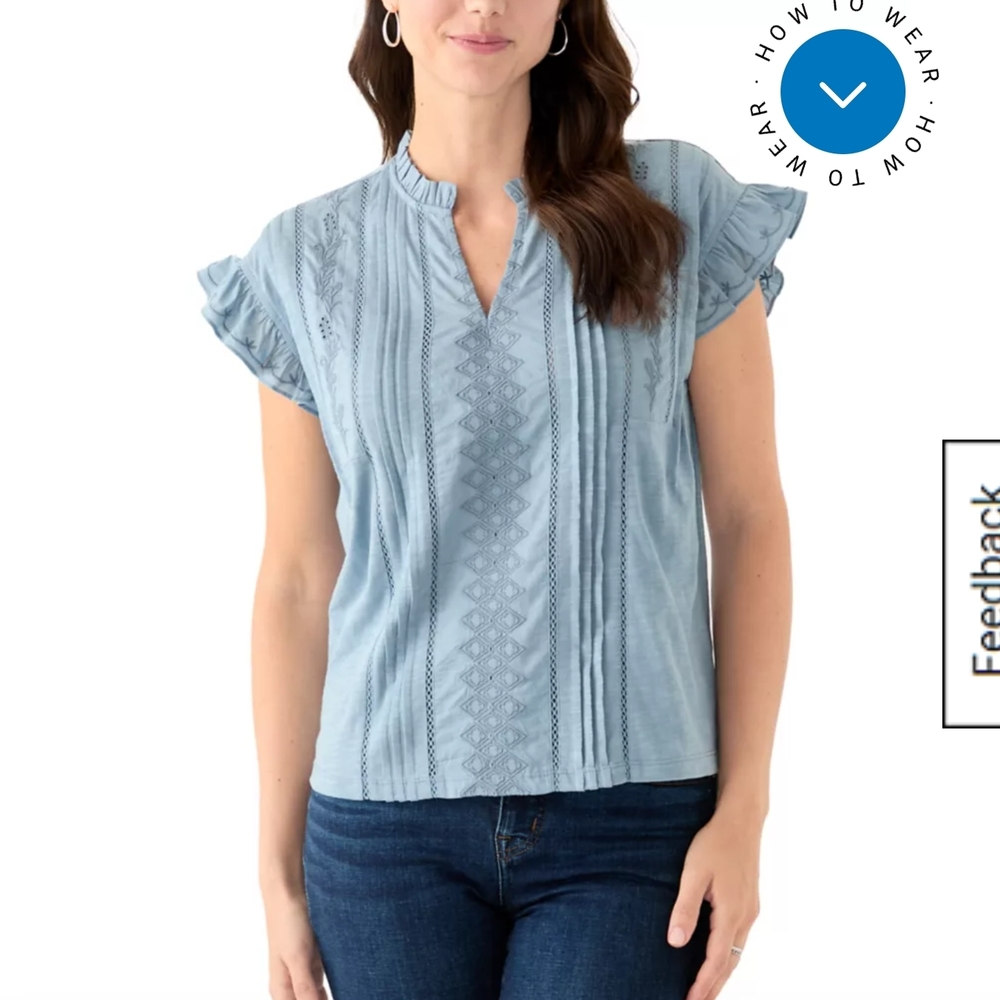 Wonderly Blue Ruffle Sleeve Women's Top